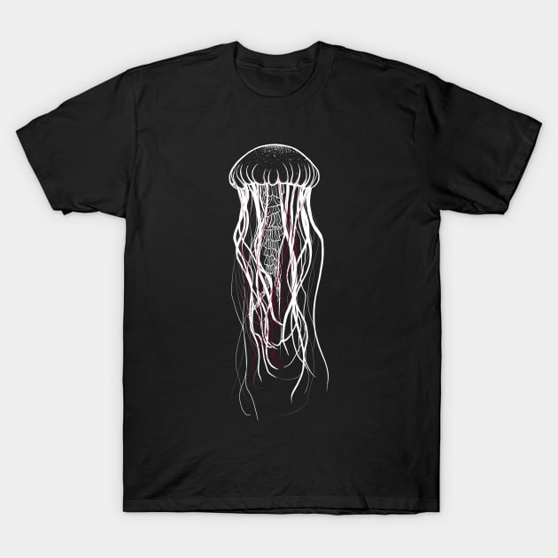 Jellyfish with red threads - Jellyfish motif T-Shirt by Unelmoija